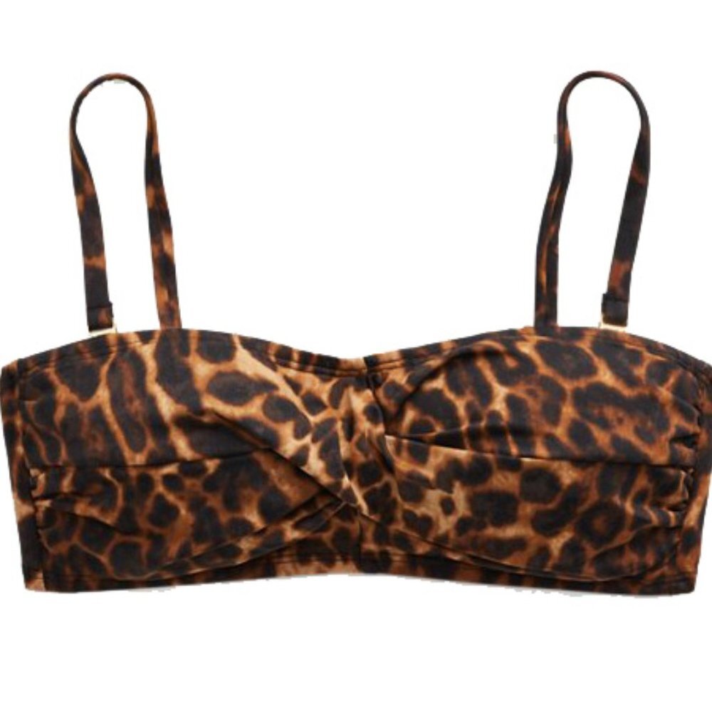 NWT Lauren Ralph Lauren Leopard Twist Front Bandeau Bikini Top